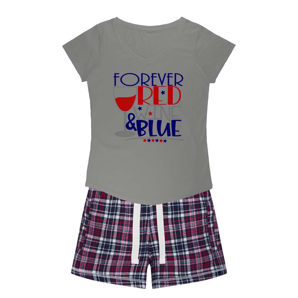 Apparel H. Grey Tee / Navy Short / XS WineyBitches.Co Forever Red Wine Blue Girls Sleepy Tee and Flannel Short WineyBitchesCo