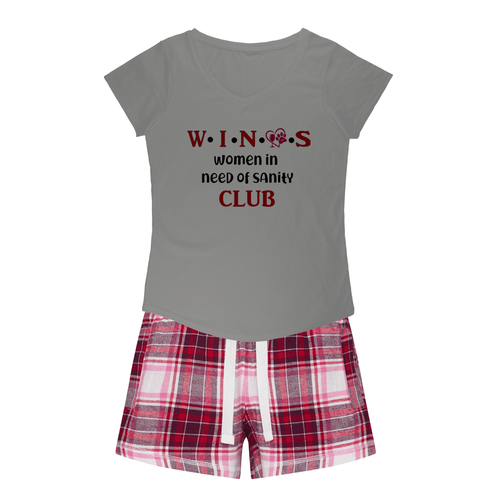 Apparel H. Grey Tee / Red Pink Short / XS WineyBitches.Co Winos Club Girls Sleepy Tee and Flannel Short WineyBitchesCo