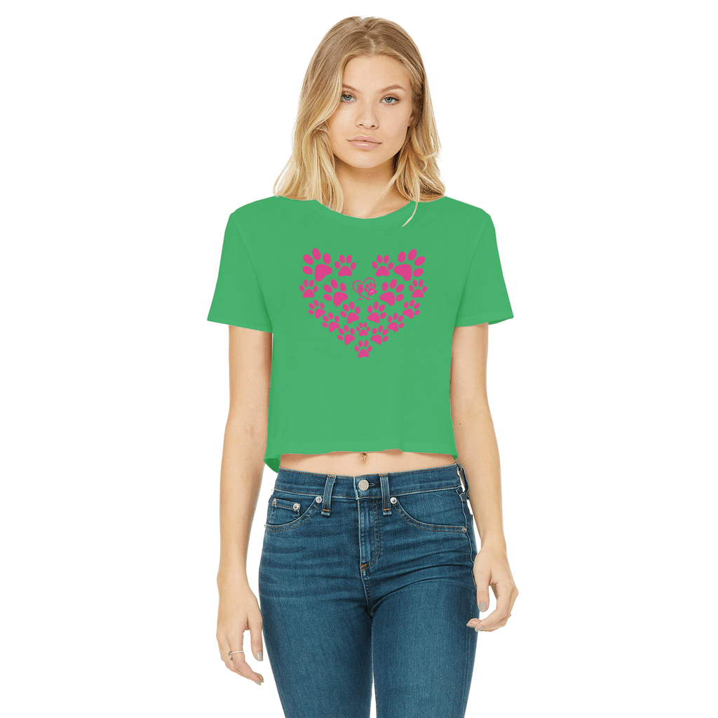 Apparel Irish Green / Female / S Winey Bitches Co Heart Paws (Pink) Cropped Raw Edge T WineyBitchesCo