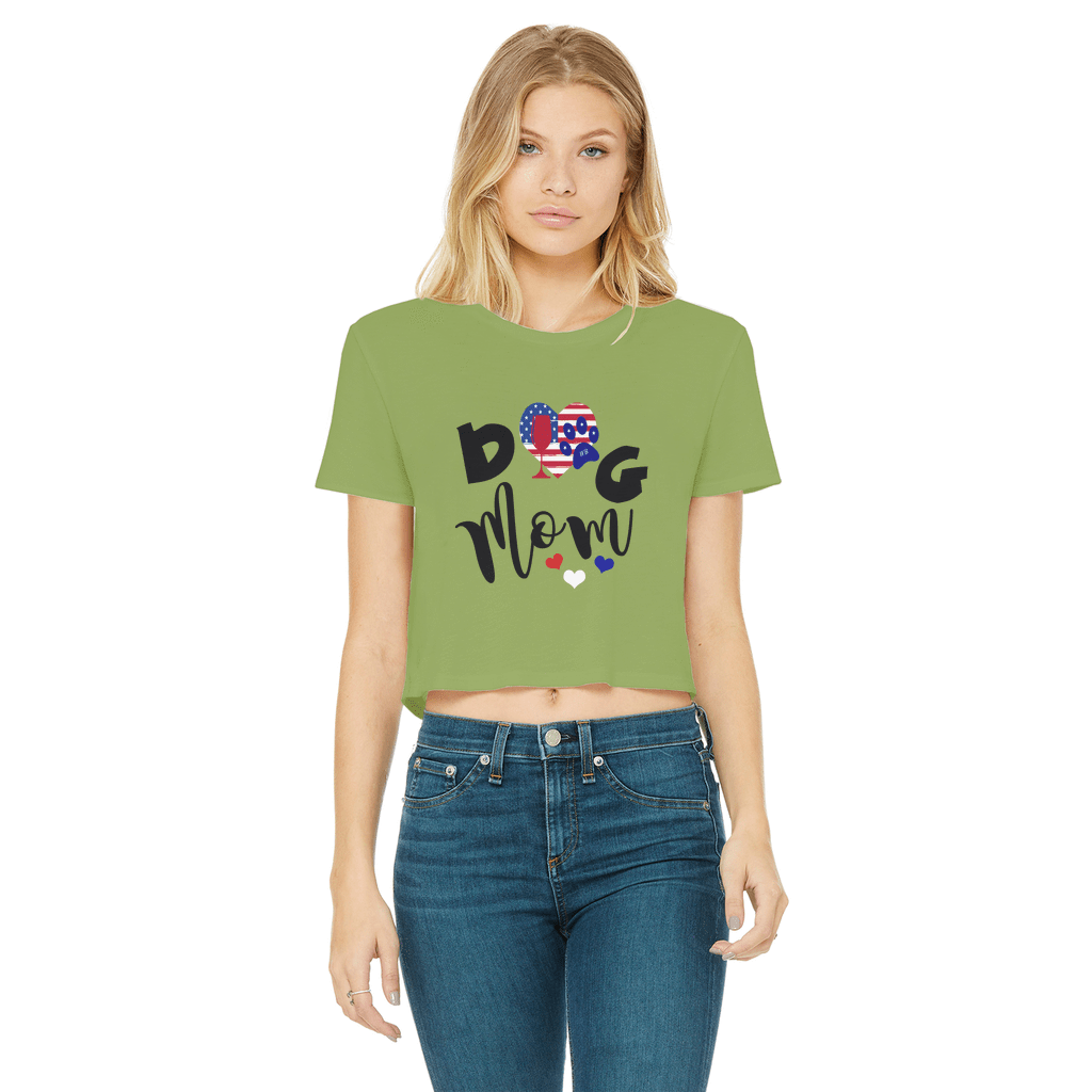 Apparel Kiwi / Female / S WineyBitches.Co American Dog Mom Classic Women's Cropped Raw Edge T-Shirt WineyBitchesCo
