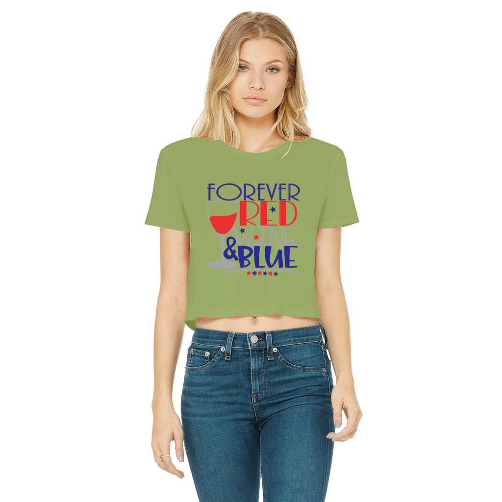 Apparel Kiwi / Female / S WineyBitches.Co Forever Red Wine Blue Classic Women's Cropped Raw Edge T-Shirt WineyBitchesCo
