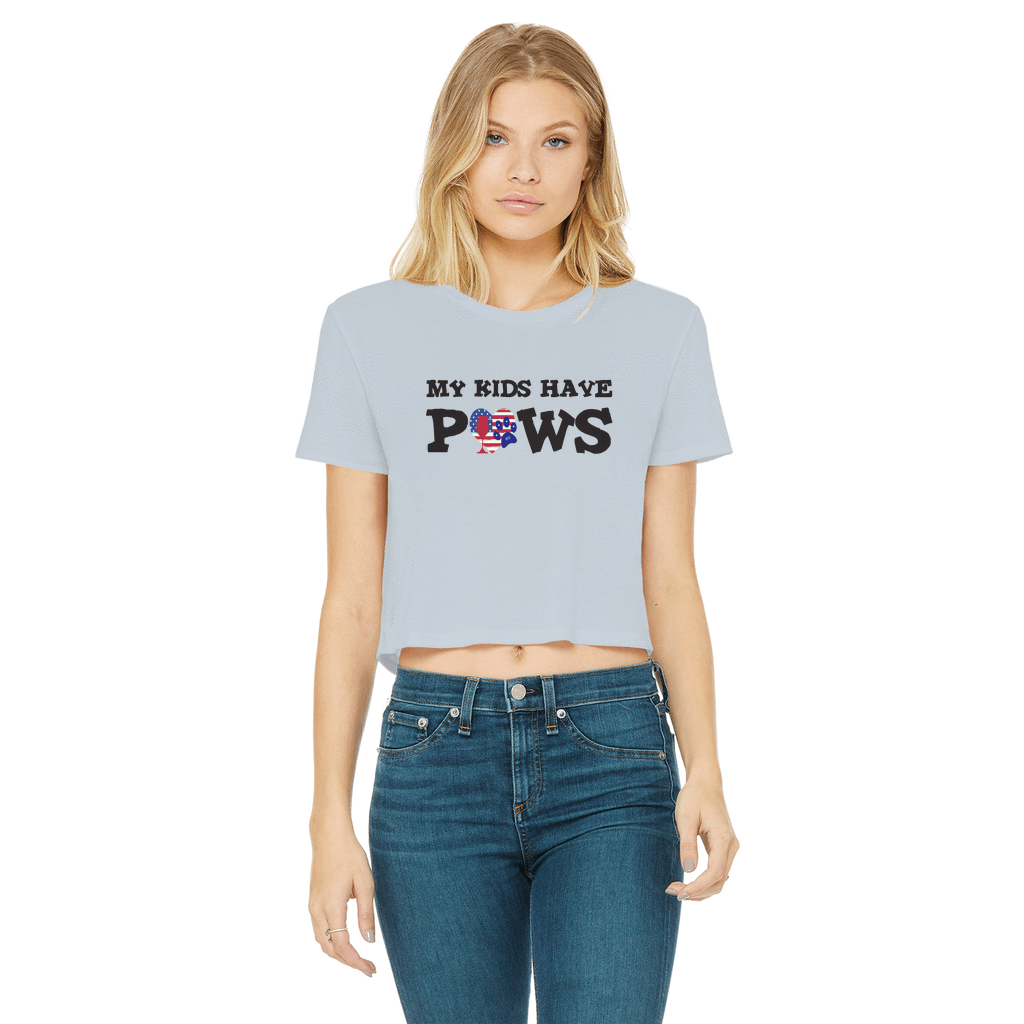 Apparel Light Blue / Female / S WineyBitches.Co My Kids Have Paws Classic Women's Cropped Raw Edge T-Shirt WineyBitchesCo