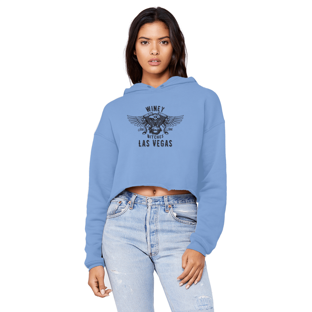 Apparel Light Blue / XS Winey Bitches Co "Ride Hard Las Vegas" Cropped Raw Edge BF Hoodie WineyBitchesCo