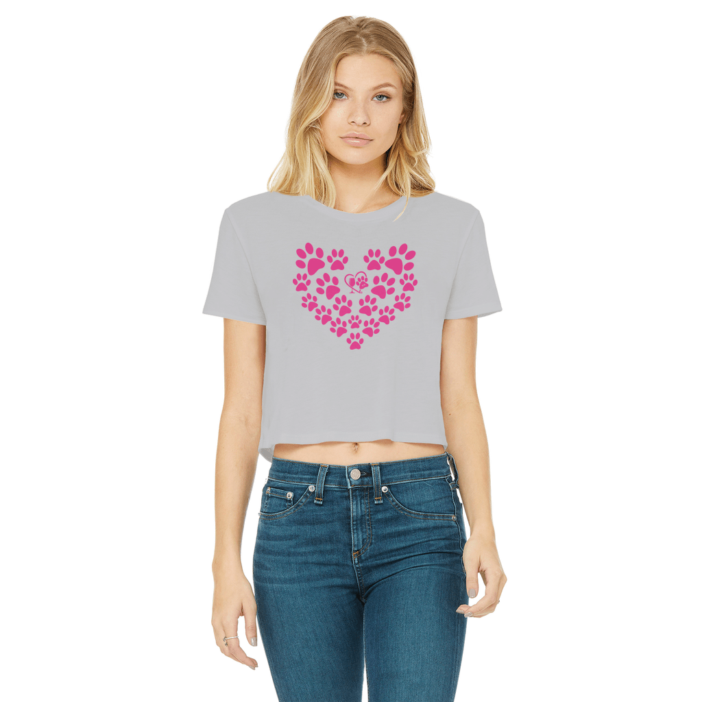 Apparel Light Grey / Female / S Winey Bitches Co Heart Paws (Pink) Cropped Raw Edge T WineyBitchesCo