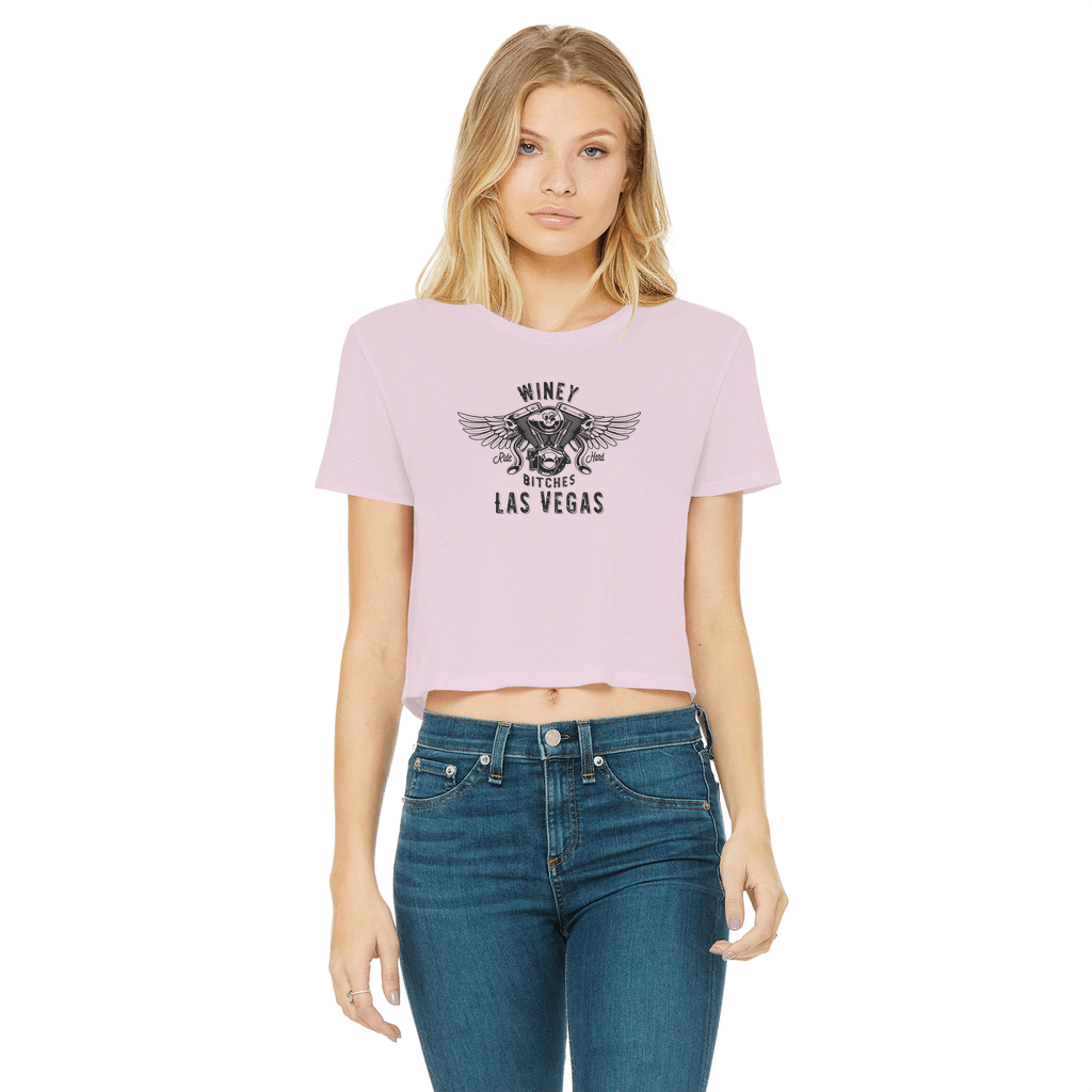 Apparel Light Pink / Female / S Winey Bitches Co "Ride Hard Las Vegas" Cropped Raw Edge Tee WineyBitchesCo