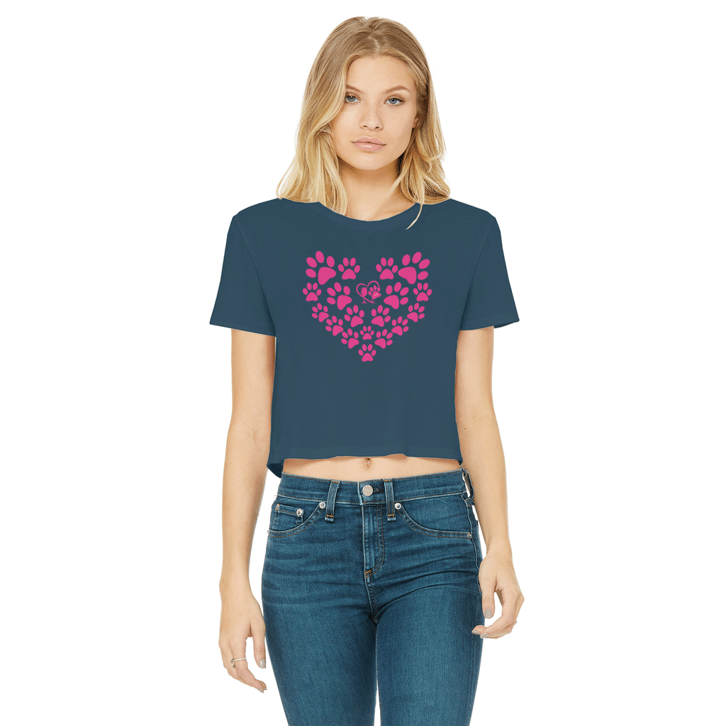 Apparel Navy / Female / S Winey Bitches Co Heart Paws (Pink) Cropped Raw Edge T WineyBitchesCo