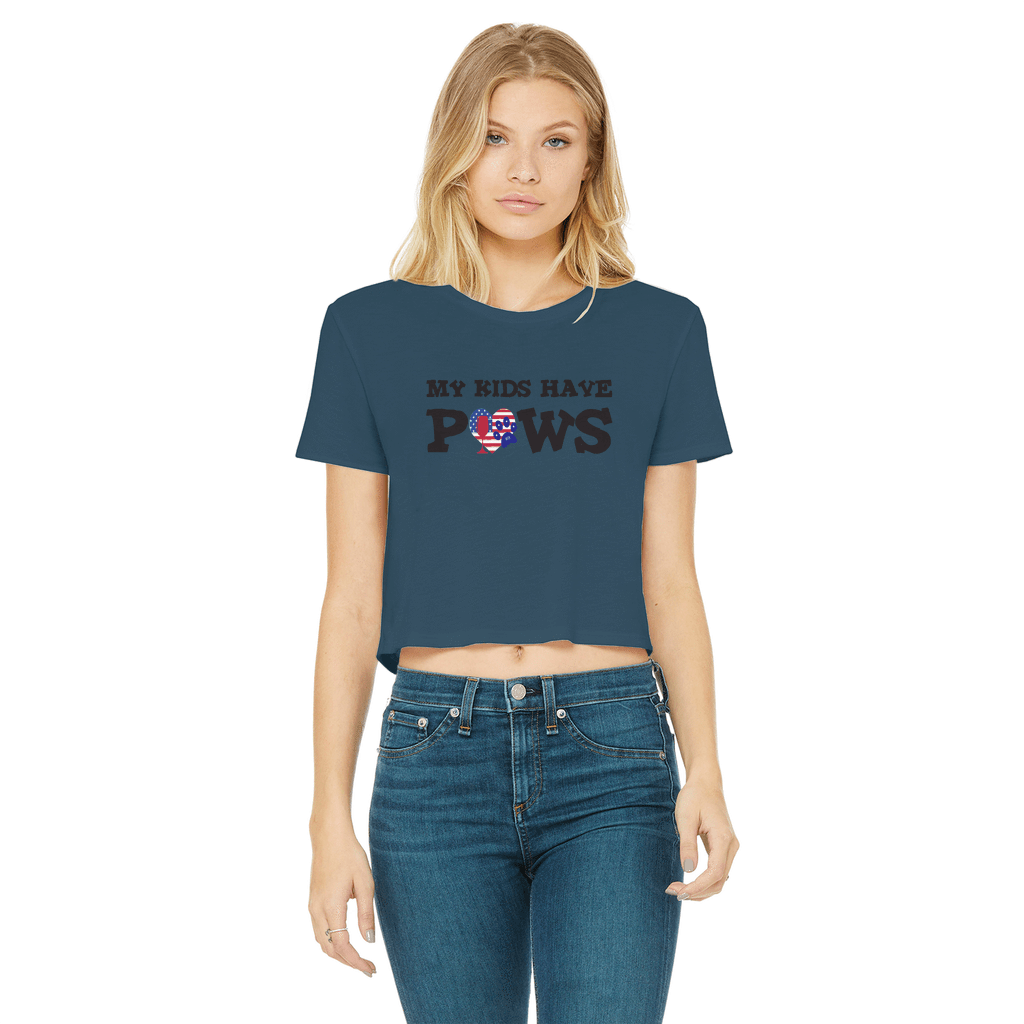 Apparel Navy / Female / S WineyBitches.Co My Kids Have Paws Classic Women's Cropped Raw Edge T-Shirt WineyBitchesCo