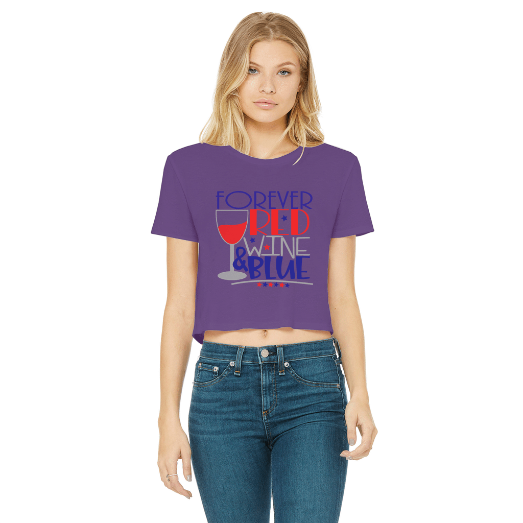 Apparel Purple / Female / S WineyBitches.Co Forever Red Wine Blue Classic Women's Cropped Raw Edge T-Shirt WineyBitchesCo