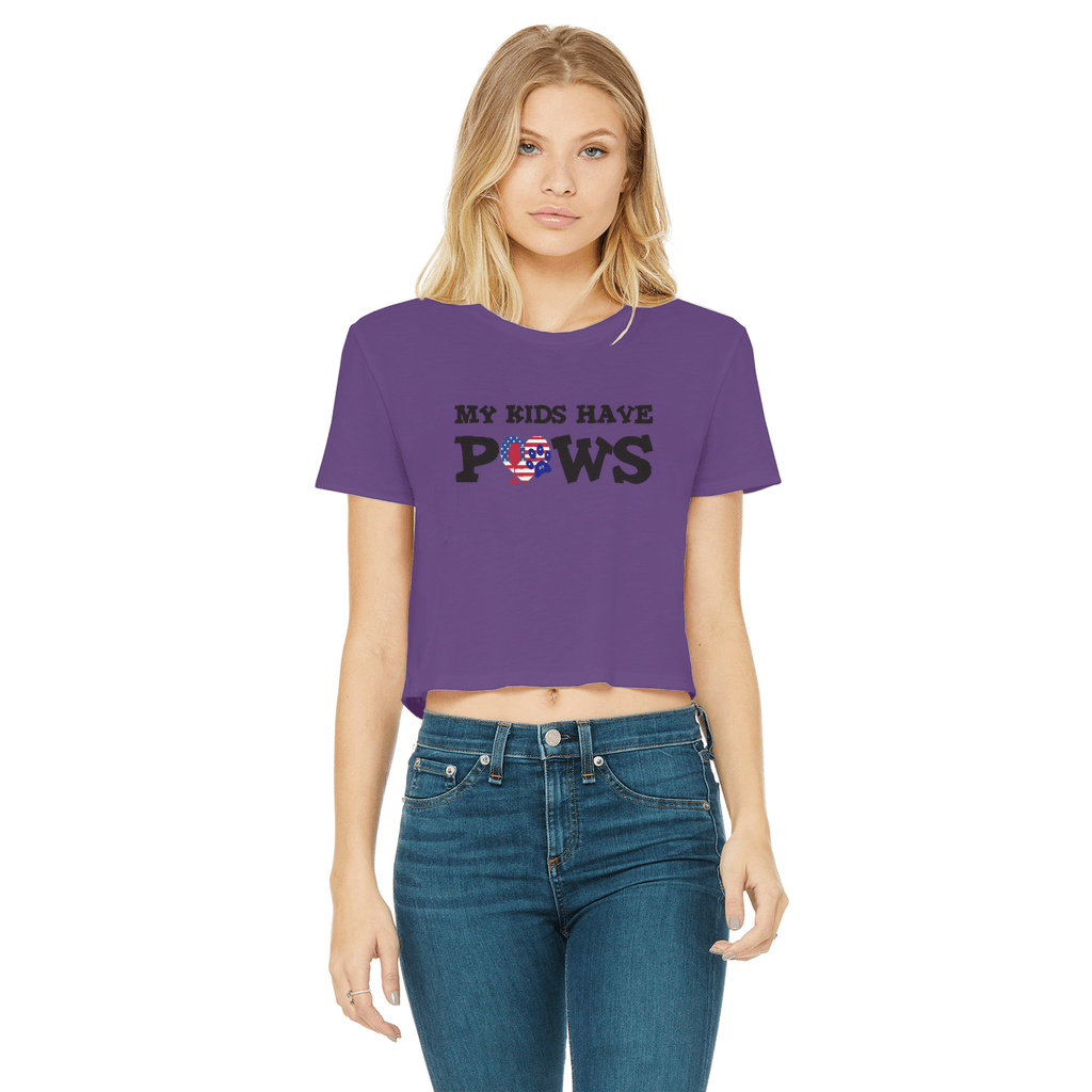 Apparel Purple / Female / S WineyBitches.Co My Kids Have Paws Classic Women's Cropped Raw Edge T-Shirt WineyBitchesCo