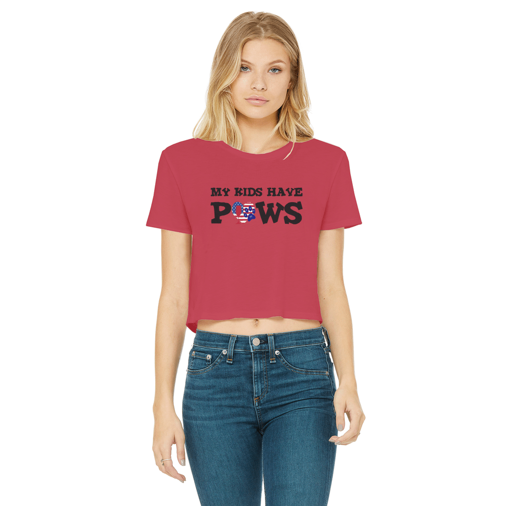 Apparel Red / Female / S WineyBitches.Co My Kids Have Paws Classic Women's Cropped Raw Edge T-Shirt WineyBitchesCo