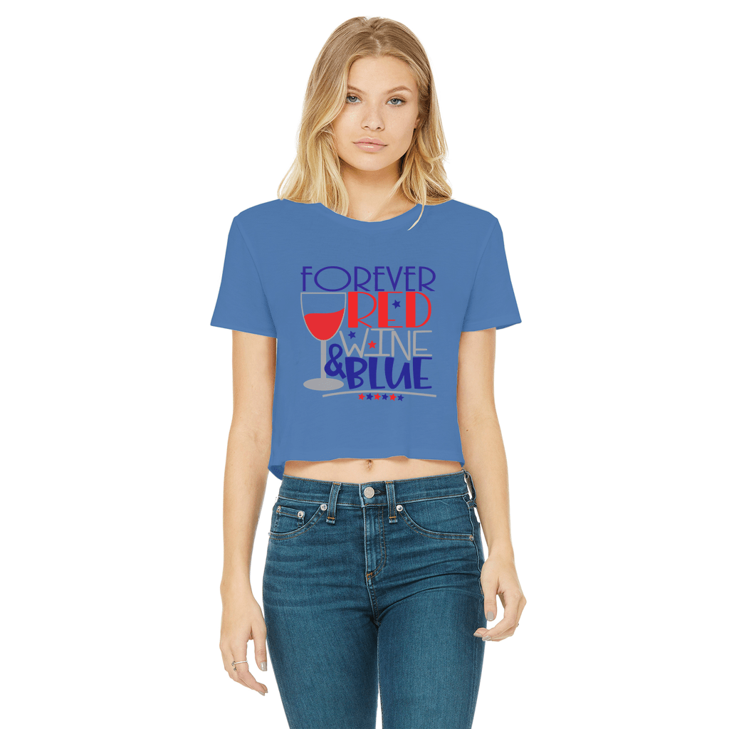 Apparel Royal Blue / Female / S WineyBitches.Co Forever Red Wine Blue Classic Women's Cropped Raw Edge T-Shirt WineyBitchesCo