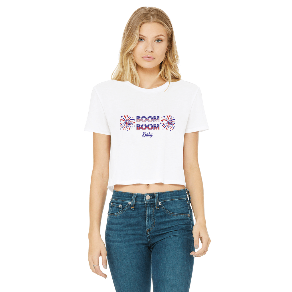 Apparel White / Female / S Winey Bitches Co "Boom Boom Baby" Cropped Raw Edge Tee WineyBitchesCo