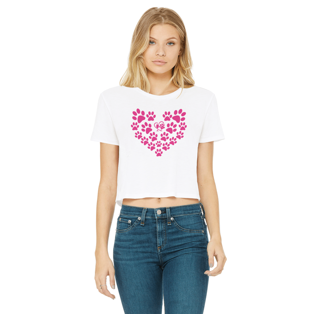 Apparel White / Female / S Winey Bitches Co Heart Paws (Pink) Cropped Raw Edge T WineyBitchesCo