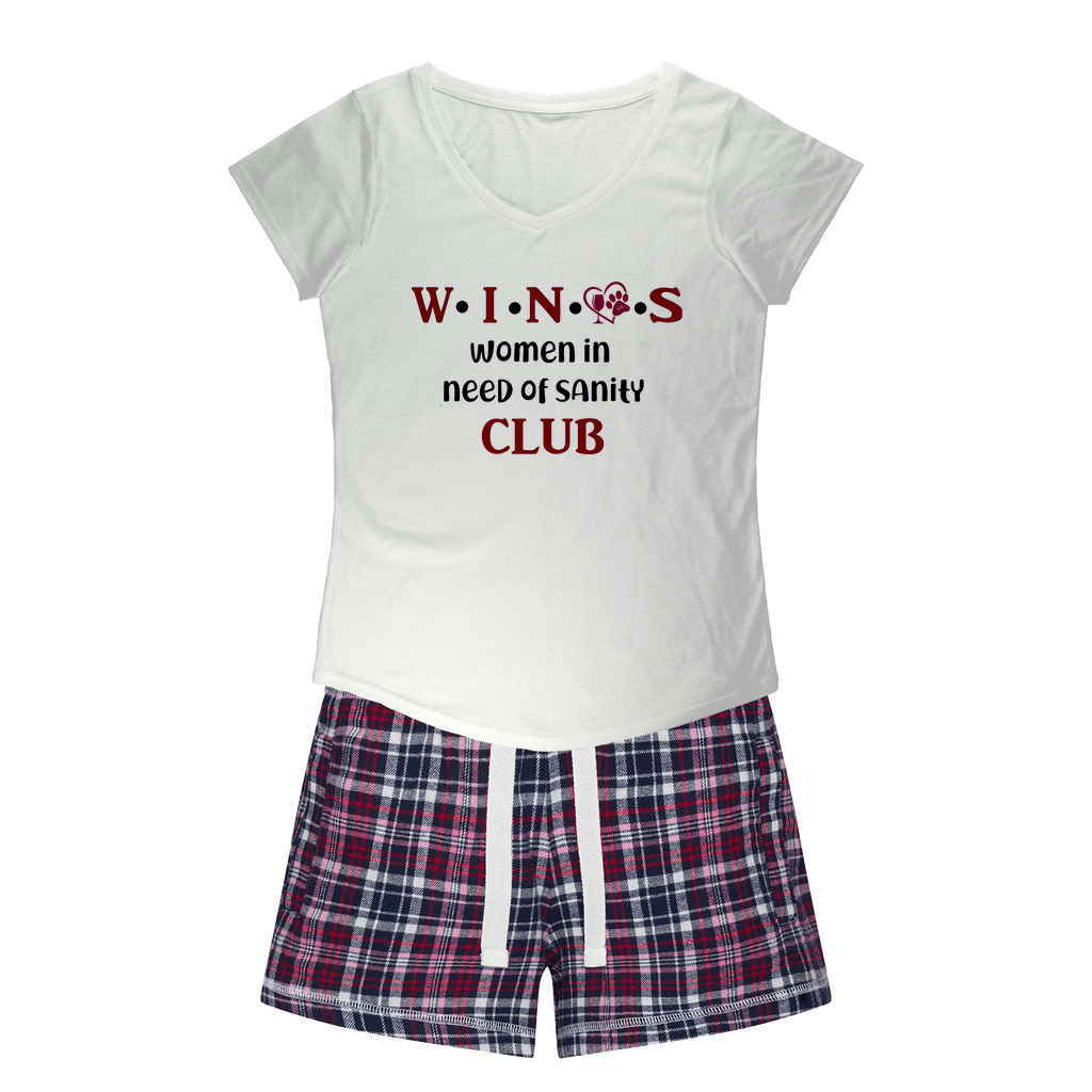 Apparel White Tee / Navy Short / XS WineyBitches.Co Winos Club Girls Sleepy Tee and Flannel Short WineyBitchesCo
