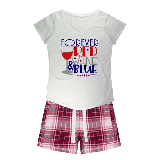 Apparel White Tee / Red Pink Short / XS WineyBitches.Co Forever Red Wine Blue Girls Sleepy Tee and Flannel Short WineyBitchesCo
