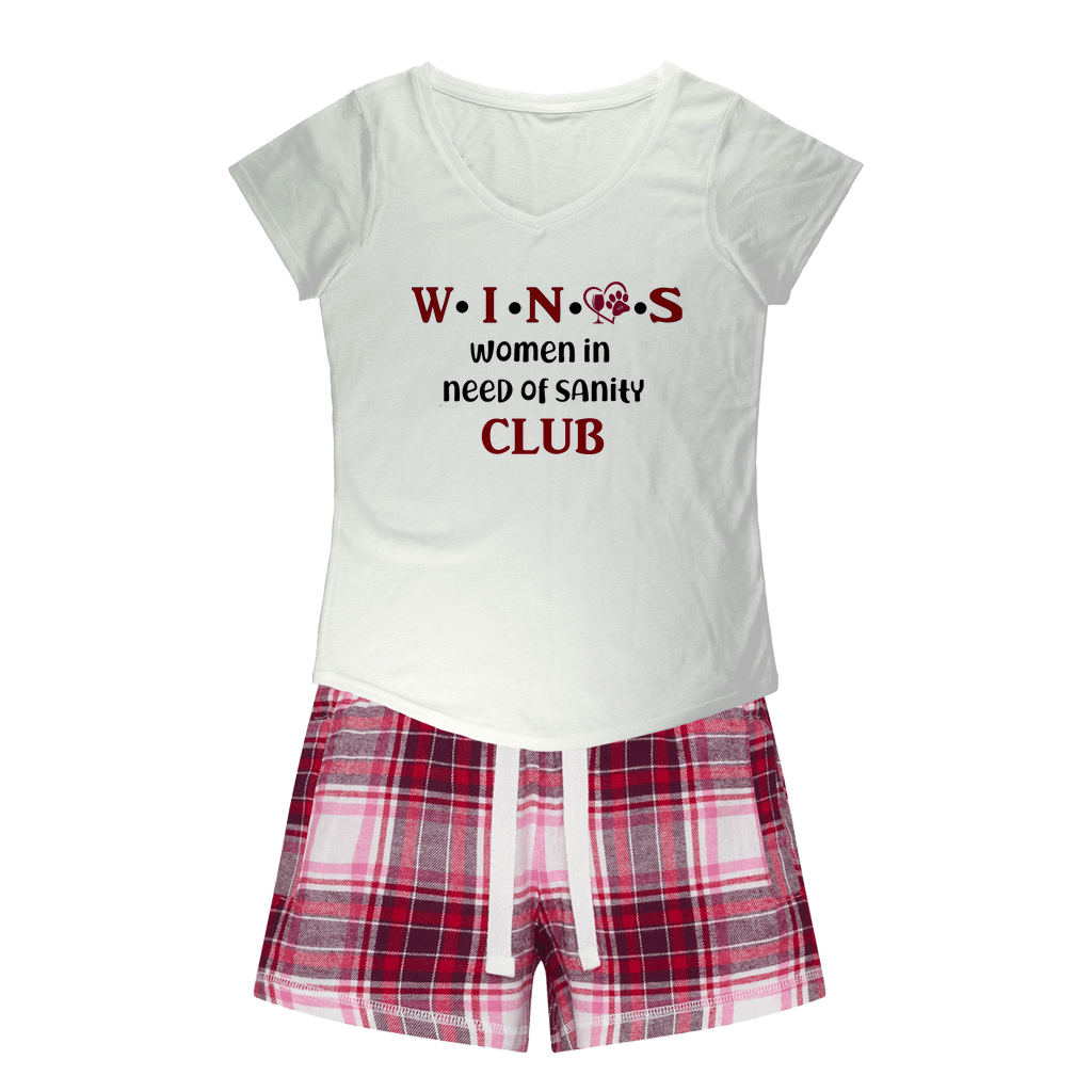 Apparel White Tee / Red Pink Short / XS WineyBitches.Co Winos Club Girls Sleepy Tee and Flannel Short WineyBitchesCo