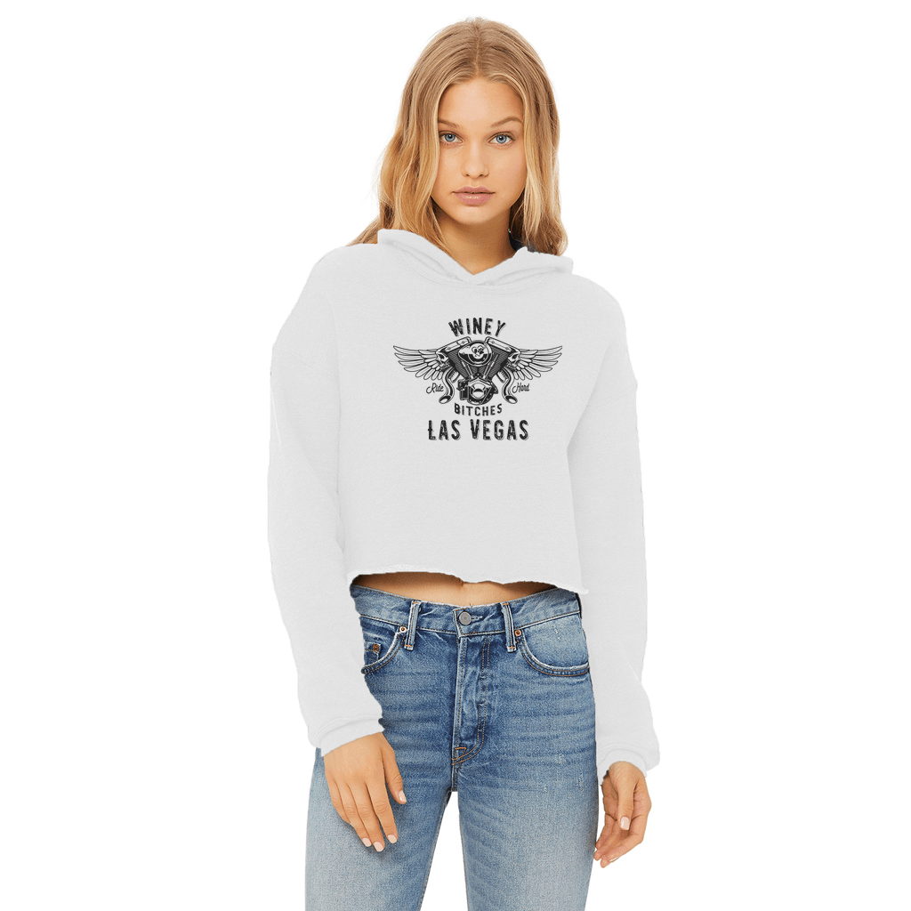 Apparel White / XS Winey Bitches Co "Ride Hard Las Vegas" Cropped Raw Edge Hoodie WineyBitchesCo