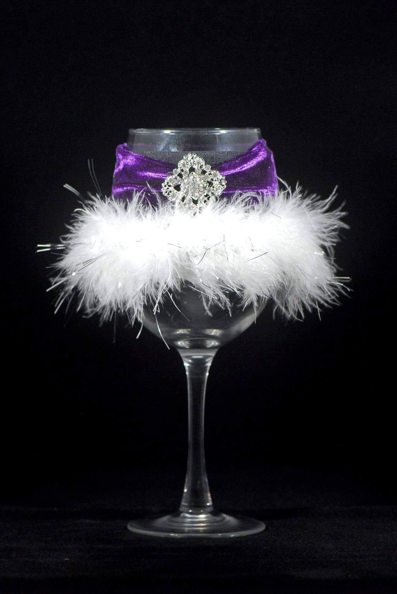Barware J-Purple with White Feather Trim & Diamond Shape Jewel Winey Bitches Co "Jeweled or Sequined" Floozie Coozies-Choose Your Style... WineyBitchesCo