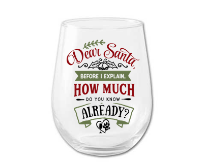 Barware Winey Bitches Co "Dear Santa How Much Do You Already Know" Funny Holiday Stemless Wine Glass WineyBitchesCo