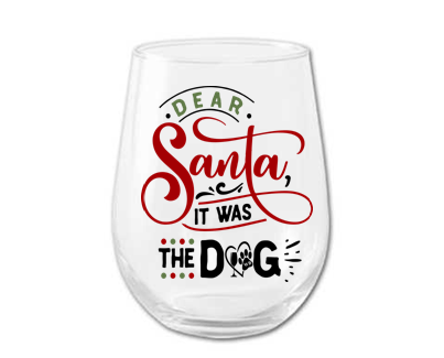 Barware Winey Bitches Co "Dear Santa It Was The Dog " Funny Holiday Stemless Wine Glass WineyBitchesCo