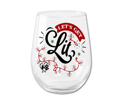 Barware Winey Bitches Co "Let's Get Lit" Funny Holiday Stemless Wine Glass WineyBitchesCo