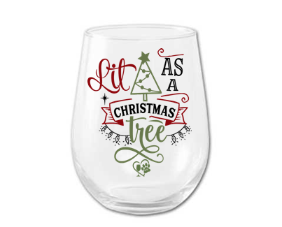 Barware Winey Bitches Co "Lit As A Christmas Tree" Funny Holiday Stemless Wine Glass WineyBitchesCo