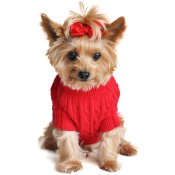 Combed Cotton Cable Knit Dog Sweater - Fiery Red - Winey Bitches - Wine- Women- K9's