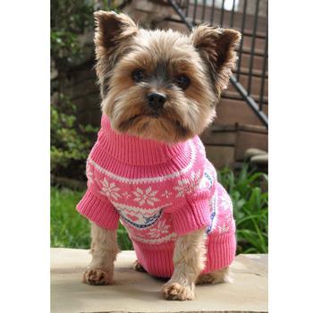 Combed Cotton Snowflake and Hearts Dog Sweater - Pink - Winey Bitches - Wine- Women- K9's