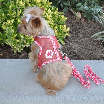 Cool Mesh Harness Hawaiian Hibiscus - Red - Winey Bitches - Wine- Women- K9's