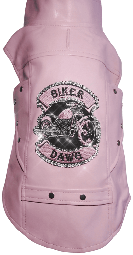 Blinged WB Biker Dawg Motorcycle Jacket - Pink - Winey Bitches - Wine- Women- K9's
