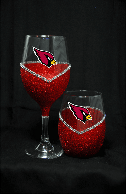 Arizona Cardinals Bling Stem or Stemless Wine Glasses-Choose your color - Winey Bitches - Wine- Women- K9's