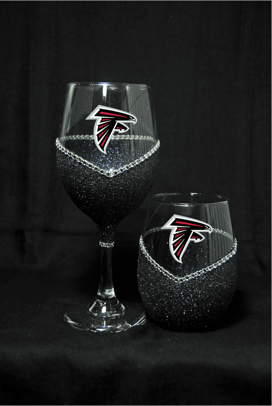 Atlanta Falcons Bling Stem or Stemless Wine Glasses-Choose your color - Winey Bitches - Wine- Women- K9's