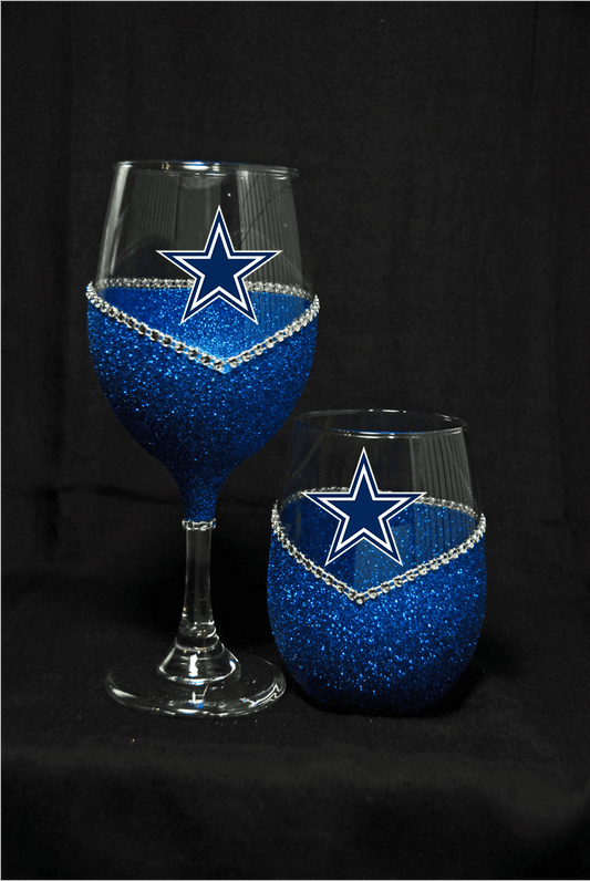 Dallas Cowboys Bling Stem or Stemless Wine Glasses-Choose your color - Winey Bitches - Wine- Women- K9's
