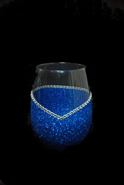 Drinkware Blue / Stemless Cleveland Indians Bling Stem or Stemless Wine Glasses-Choose your color WineyBitchesCo