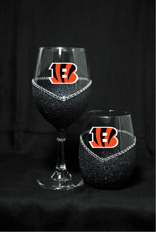 Cincinnati Bangles Bling Stem or Stemless Wine Glasses-Choose your color - Winey Bitches - Wine- Women- K9's
