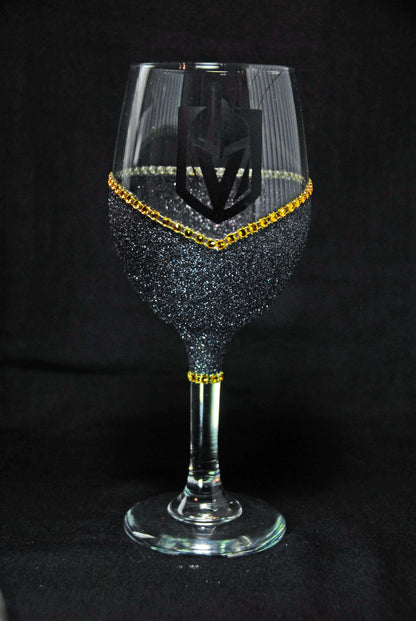 Classy Glassy LV Golden Knights "Bling" V Style Wine Glasses-Choose your color - Winey Bitches - Wine- Women- K9's