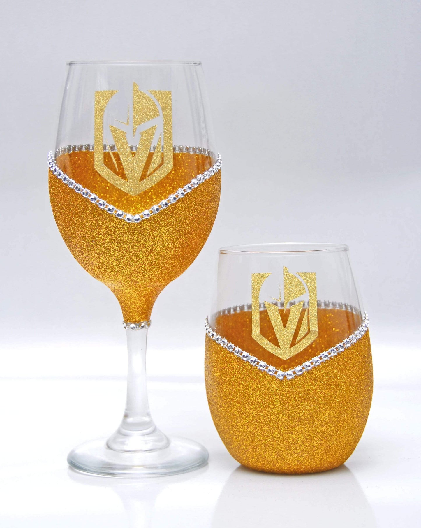 Classy Glassy LV Golden Knights "Bling" V Style Wine Glasses-Choose your color - Winey Bitches - Wine- Women- K9's