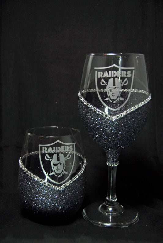 Las Vegas Raiders Bling Stem or Stemless Wine Glasses-Choose your color. - Winey Bitches - Wine- Women- K9's
