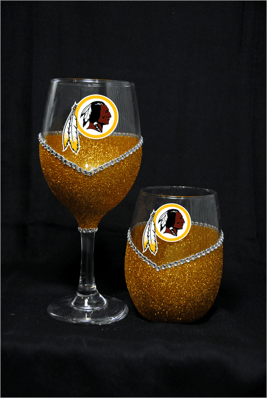 Cleveland Indians Bling Stem or Stemless Wine Glasses-Choose your color - Winey Bitches - Wine- Women- K9's