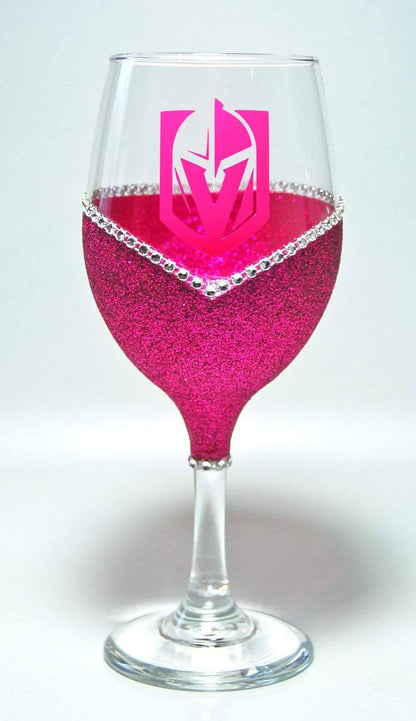Classy Glassy LV Golden Knights "Bling" V Style Wine Glasses-Choose your color - Winey Bitches - Wine- Women- K9's