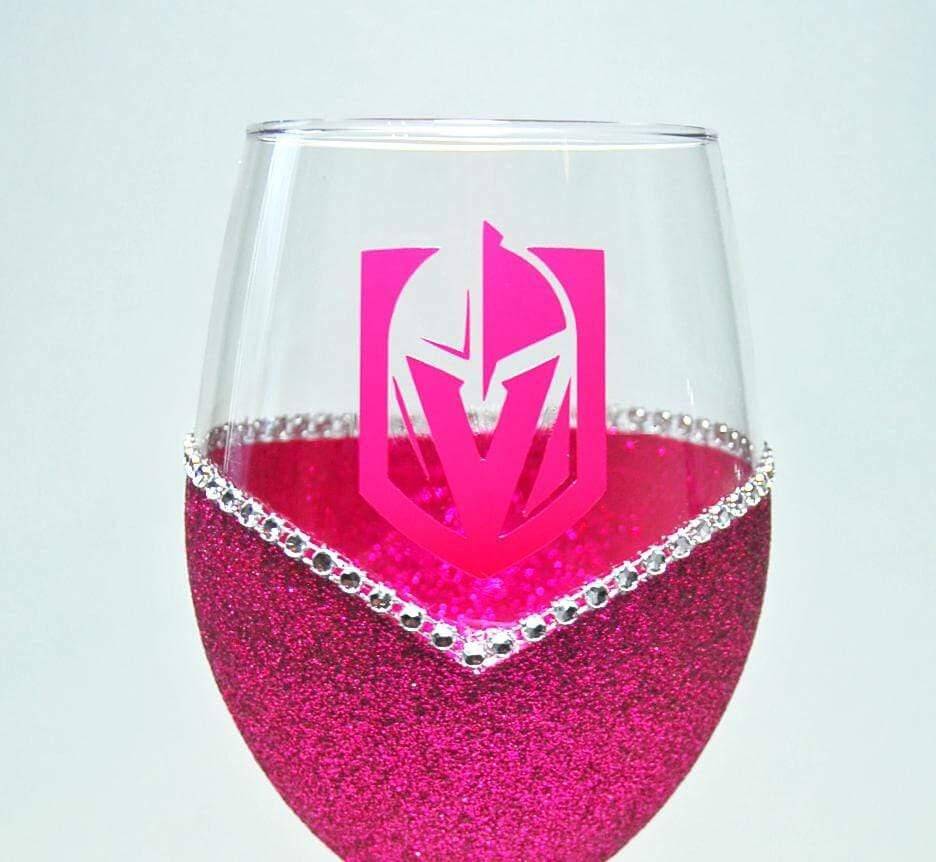Classy Glassy LV Golden Knights "Bling" V Style Wine Glasses-Choose your color - Winey Bitches - Wine- Women- K9's