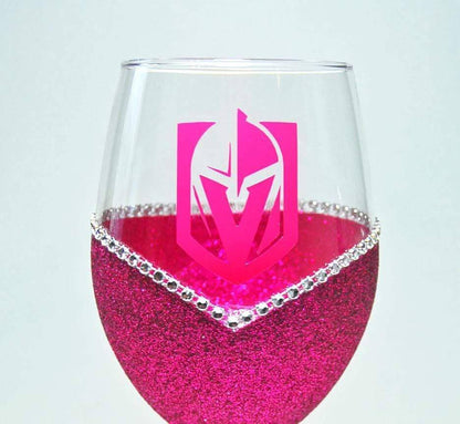Classy Glassy LV Golden Knights "Bling" V Style Wine Glasses-Choose your color - Winey Bitches - Wine- Women- K9's
