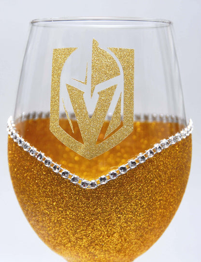 Classy Glassy LV Golden Knights "Bling" V Style Wine Glasses-Choose your color - Winey Bitches - Wine- Women- K9's