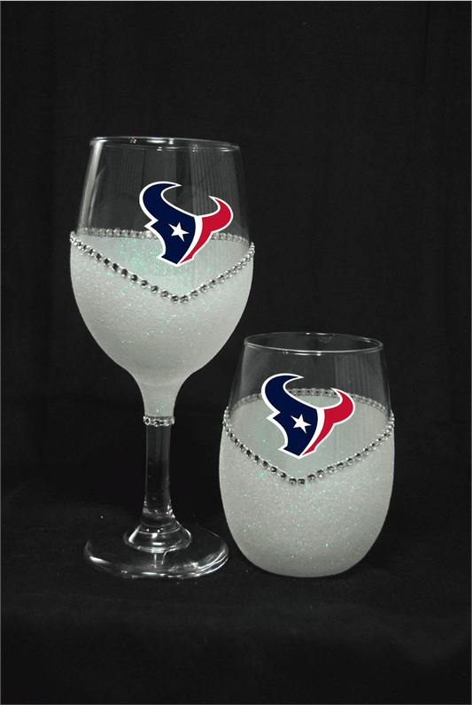 Houston Texans Bling Stem or Stemless Wine Glasses-Choose your color - Winey Bitches - Wine- Women- K9's