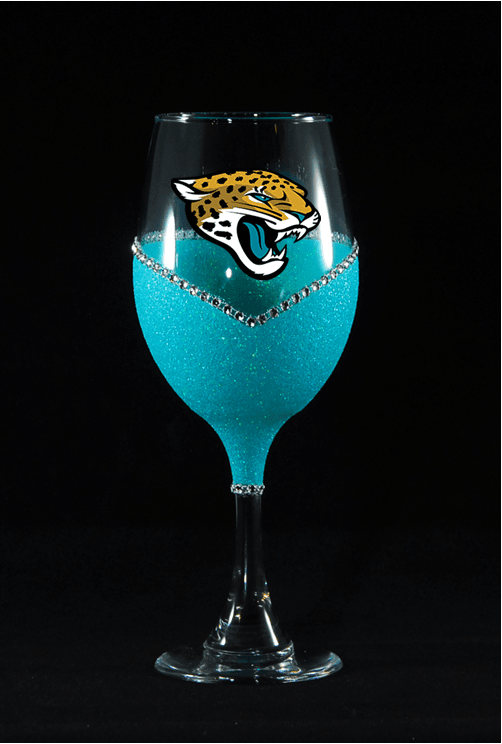 Jacksonville Jaguars Bling Stem or Stemless Wine Glasses-Choose your color - Winey Bitches - Wine- Women- K9's