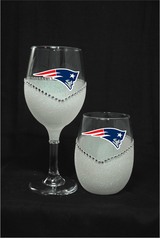 New England Patriots Bling Stem or Stemless Wine Glasses-Choose your color - Winey Bitches - Wine- Women- K9's
