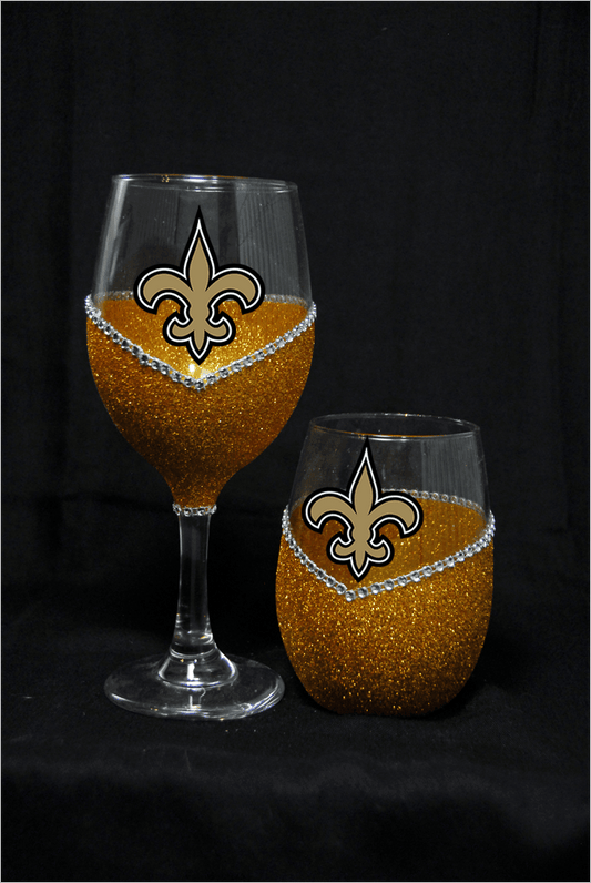 New Orleans Saints Bling Stem or Stemless Wine Glasses-Choose your color - Winey Bitches - Wine- Women- K9's