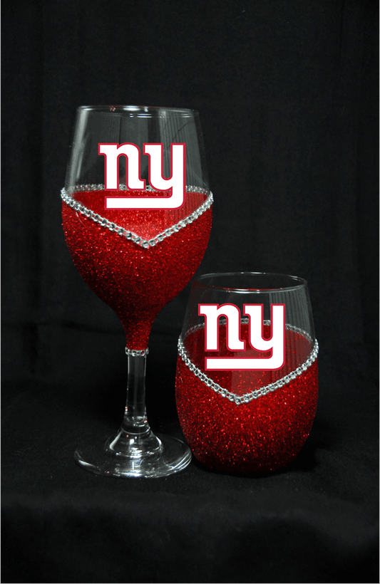 New York Giants Bling Stem or Stemless Wine Glasses-Choose your color - Winey Bitches - Wine- Women- K9's