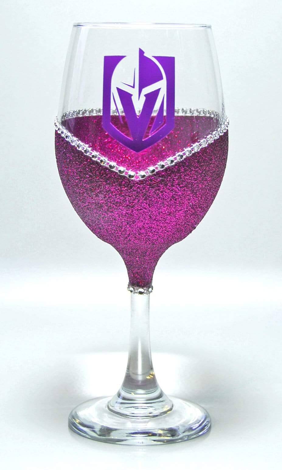 Classy Glassy LV Golden Knights "Bling" V Style Wine Glasses-Choose your color - Winey Bitches - Wine- Women- K9's