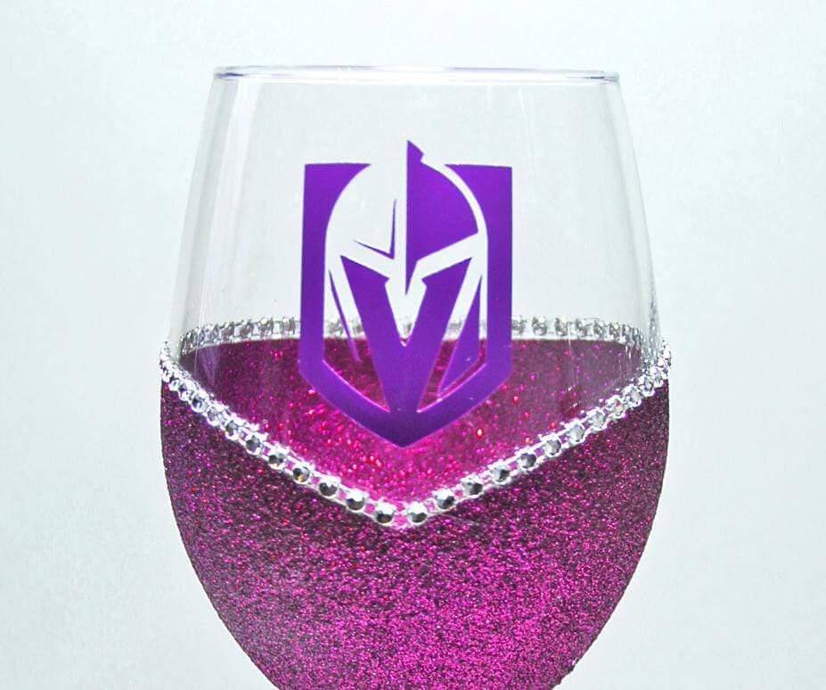 Classy Glassy LV Golden Knights "Bling" V Style Wine Glasses-Choose your color - Winey Bitches - Wine- Women- K9's